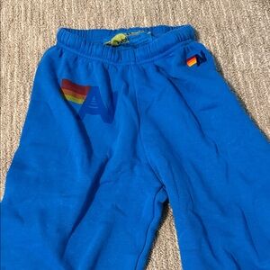 Aviator Nation Bright Blue Joggers with Rainbow Accents
